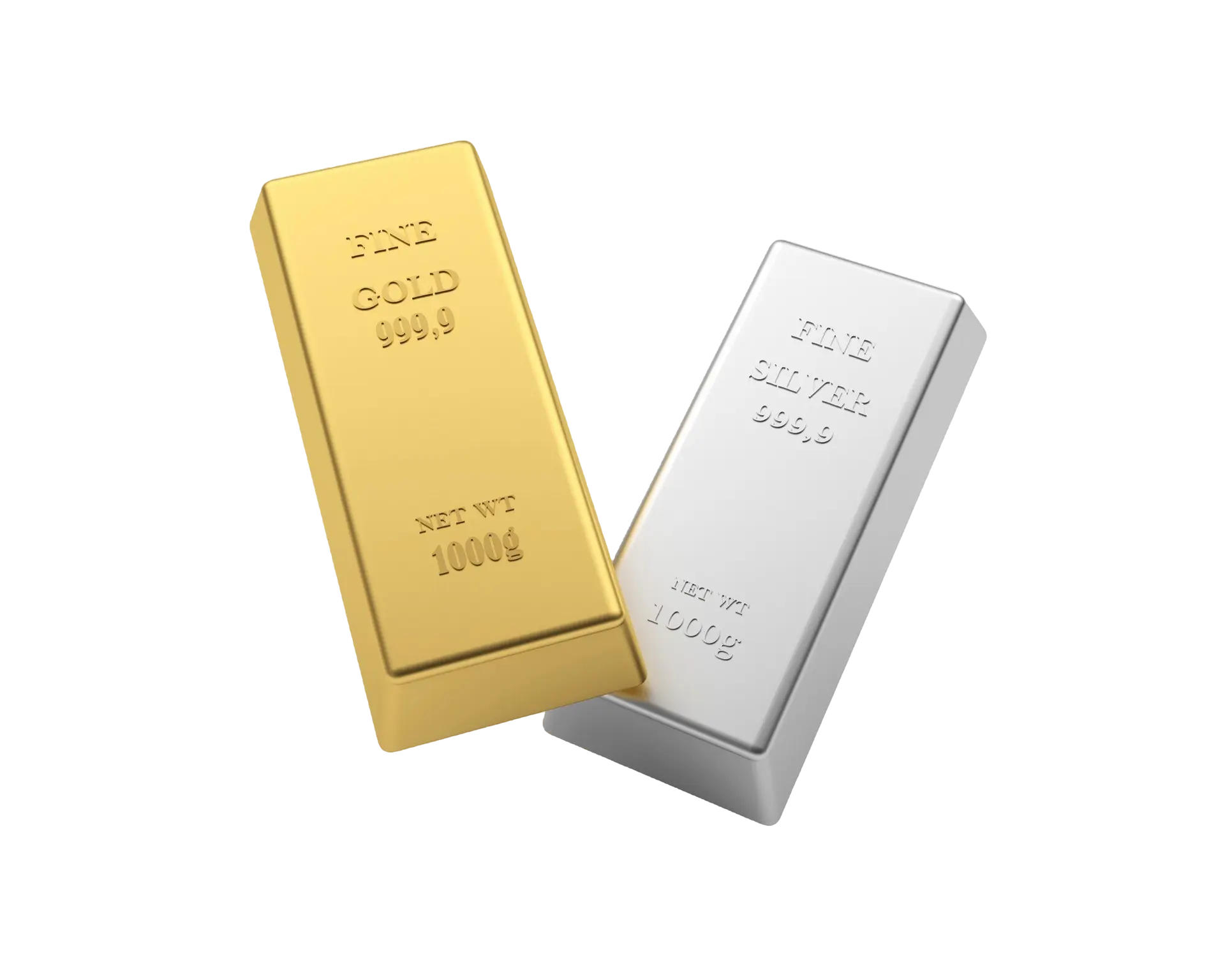 Two gold and silver bars on a white background