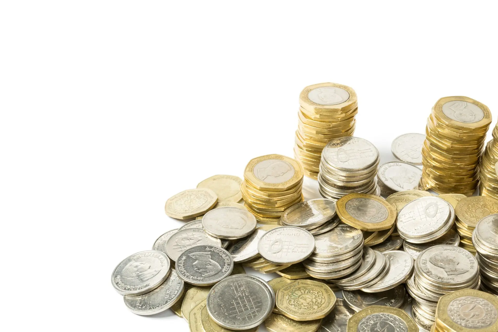 A pile of gold and silver coins